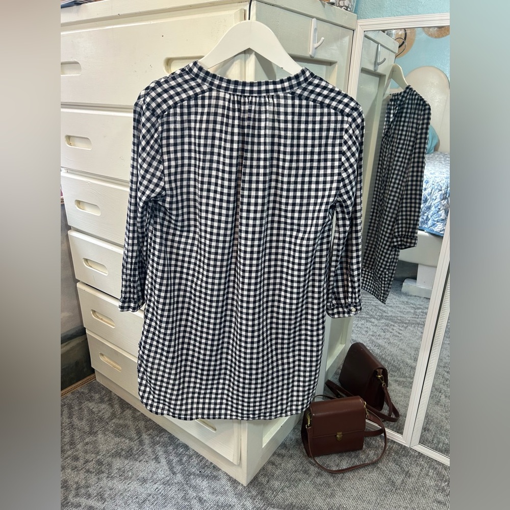 J. Crew Linen & Cotton Blend Gingham Checkered Tunic Gingham Tunic Top Cover Up✨ - Picture 9 of 9